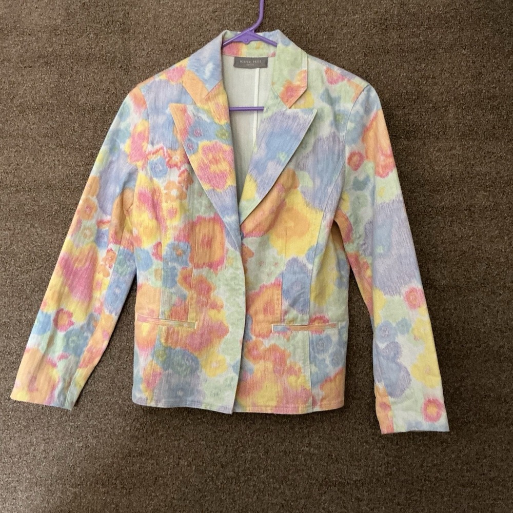 Kate Hill Tye-dye Jacket Blazer New No Tags Floral 8 Petite 70's Retro Abstract